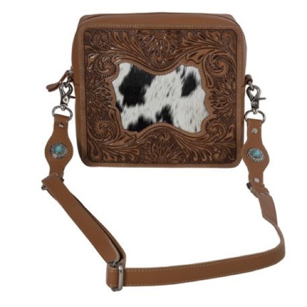 NWT Dakota Highlands Hand-Tooled Leather & Cowhide Block Bag